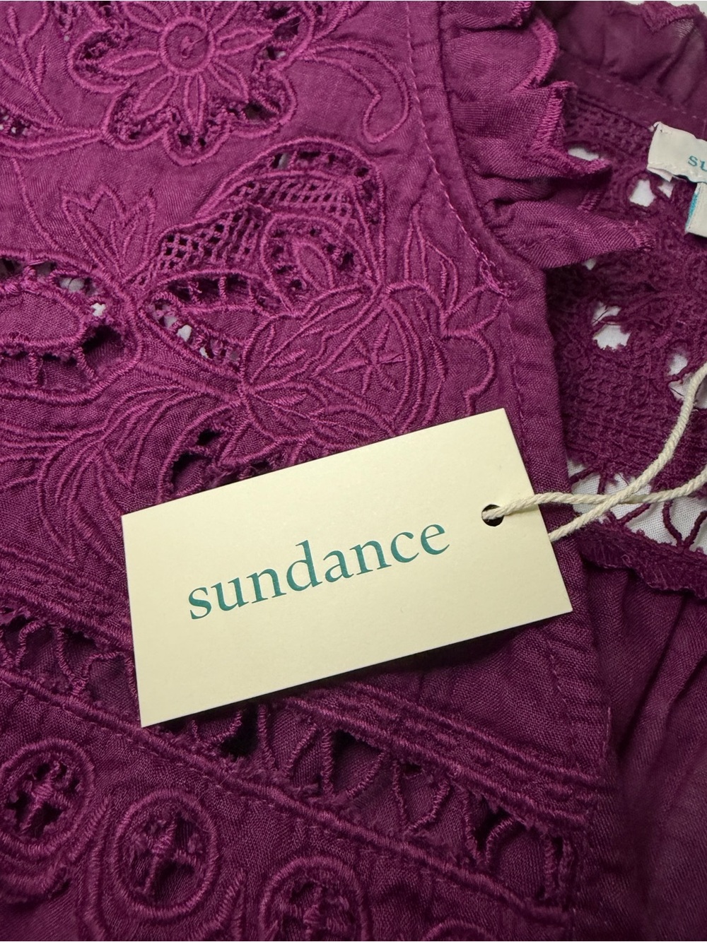NWT Sundance Plum Embroidered Lace Puff Sleeve Ramie Button Down Bohemian Top XL - Picture 8 of 16